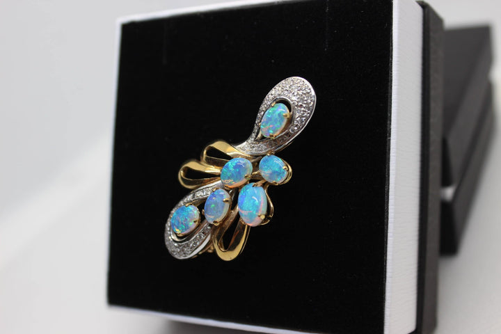 Australian Natural Crystal Opal Brooch in 14k Yellow Gold Setting Brooch Australian Opal House 