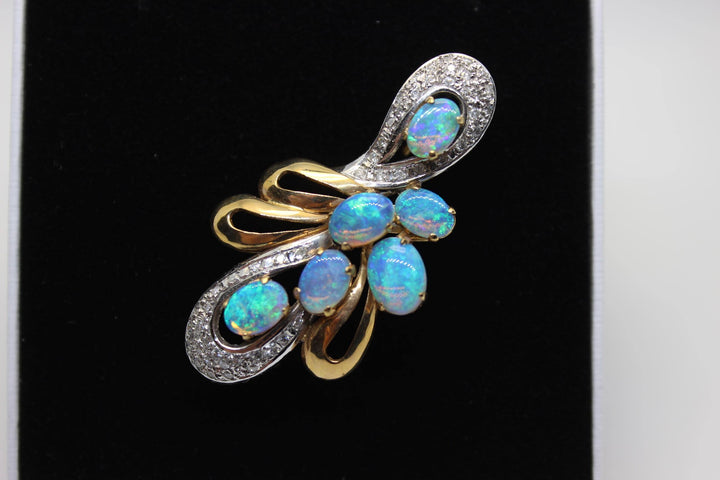 Australian Natural Crystal Opal Brooch in 14k Yellow Gold Setting Brooch Australian Opal House 