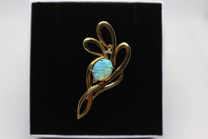 Australian Natural Crystal Opal Brooch in 18k Yellow Gold Setting Brooch Australian Opal House 