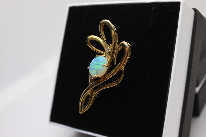 Australian Natural Crystal Opal Brooch in 18k Yellow Gold Setting Brooch Australian Opal House 