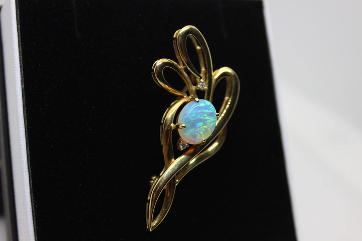 Australian Natural Crystal Opal Brooch in 18k Yellow Gold Setting Brooch Australian Opal House 