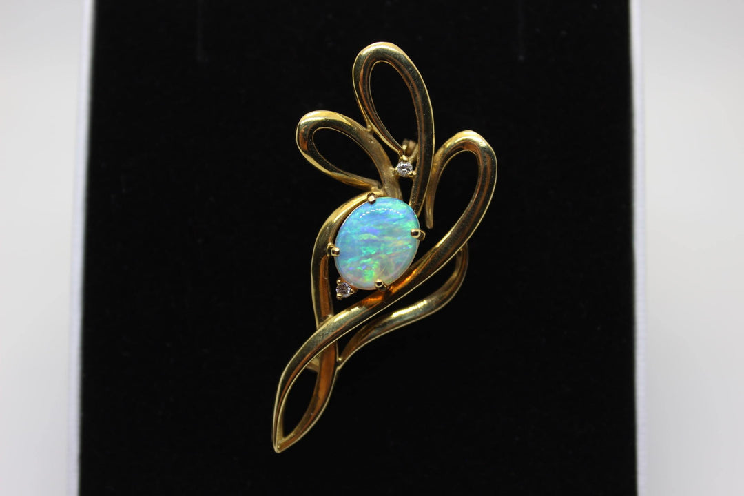 Australian Natural Crystal Opal Brooch in 18k Yellow Gold Setting Brooch Australian Opal House 