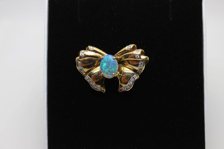 Australian Natural Crystal Opal Brooch in 18k Yellow Gold Setting Brooch Australian Opal House 