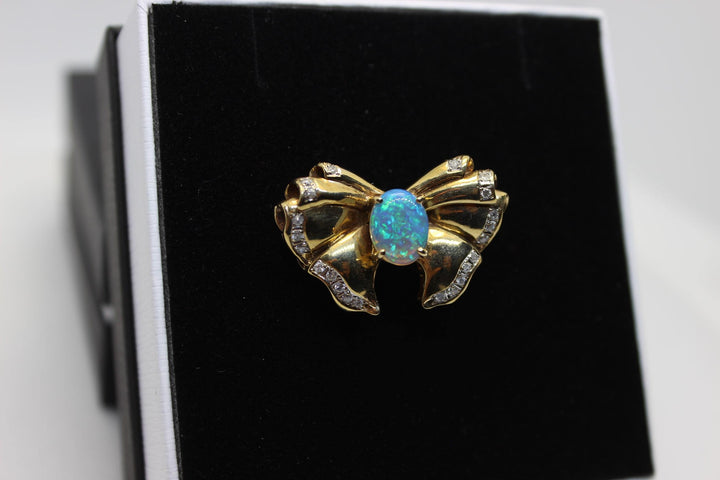 Australian Natural Crystal Opal Brooch in 18k Yellow Gold Setting Brooch Australian Opal House 