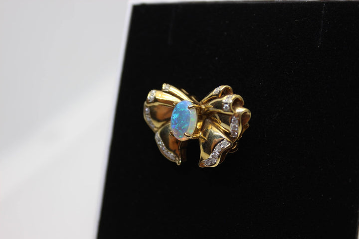 Australian Natural Crystal Opal Brooch in 18k Yellow Gold Setting Brooch Australian Opal House 