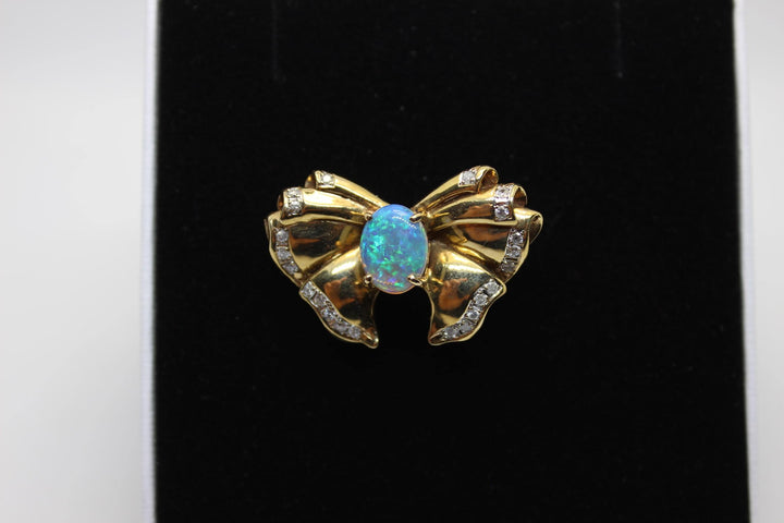 Australian Natural Crystal Opal Brooch in 18k Yellow Gold Setting Brooch Australian Opal House 