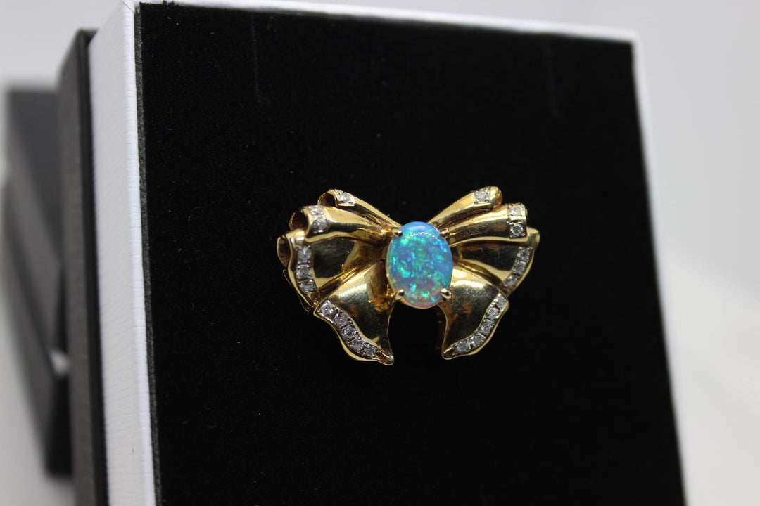 Australian Natural Crystal Opal Brooch in 18k Yellow Gold Setting Brooch Australian Opal House 