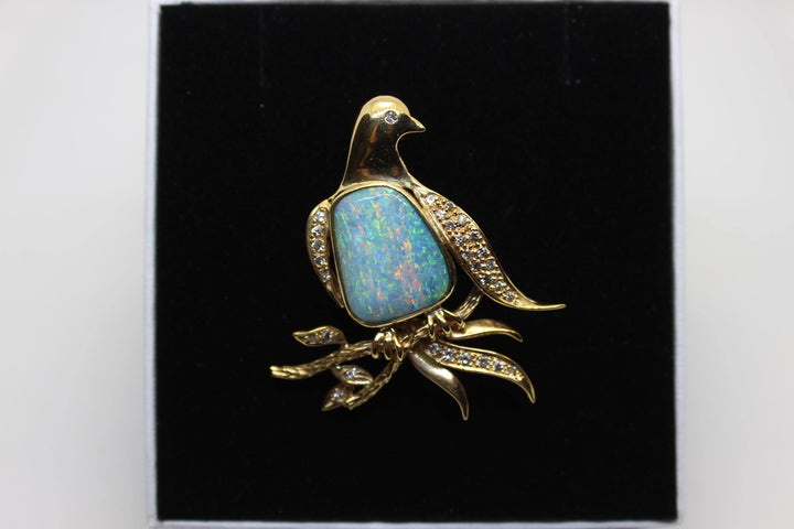 Australian Natural Crystal Opal Brooch in 18k Yellow Gold Setting Brooch Australian Opal House 