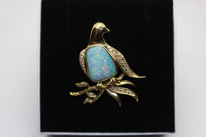 Australian Natural Crystal Opal Brooch in 18k Yellow Gold Setting Brooch Australian Opal House 