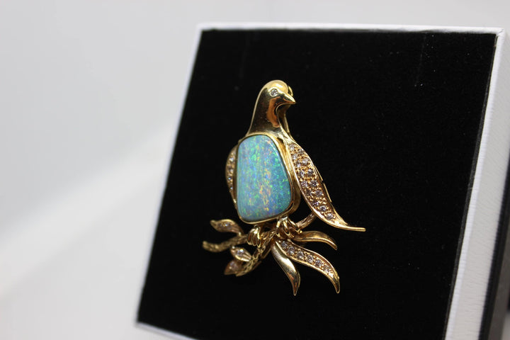 Australian Natural Crystal Opal Brooch in 18k Yellow Gold Setting Brooch Australian Opal House 