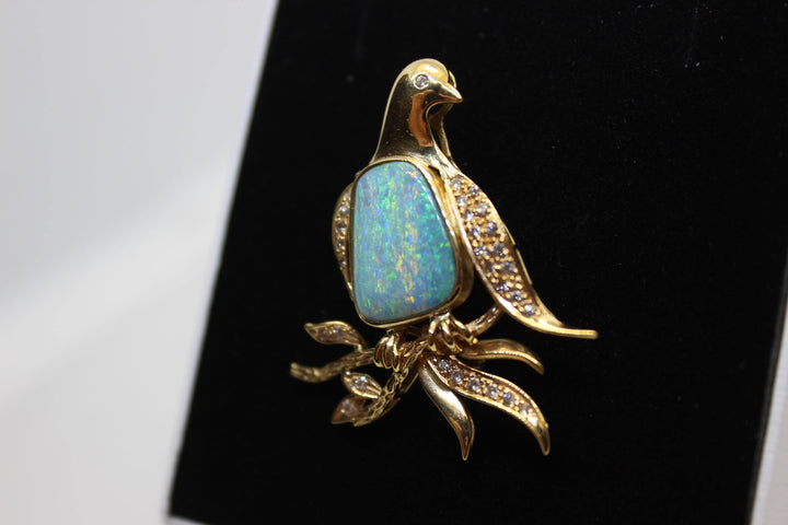 Australian Natural Crystal Opal Brooch in 18k Yellow Gold Setting Brooch Australian Opal House 