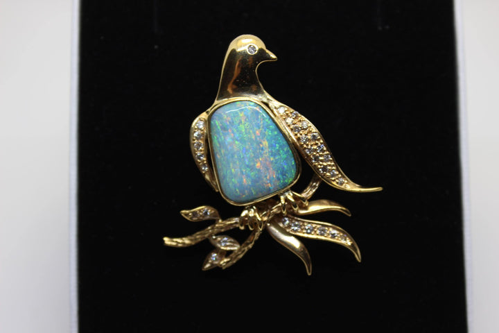 Australian Natural Crystal Opal Brooch in 18k Yellow Gold Setting Brooch Australian Opal House 