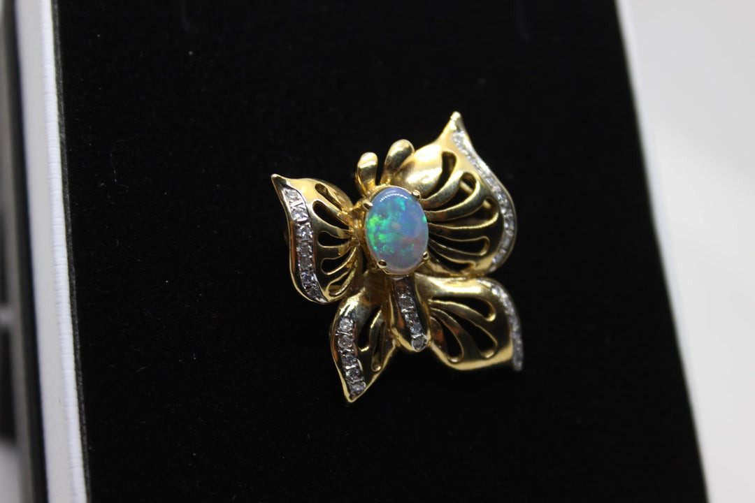 Australian Natural Crystal Opal Brooch in 18k Yellow Gold Setting Brooch Australian Opal House 