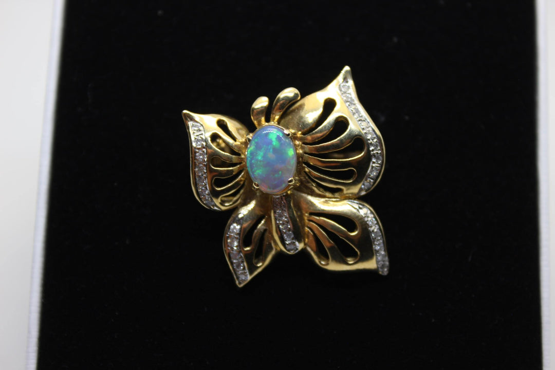 Australian Natural Crystal Opal Brooch in 18k Yellow Gold Setting Brooch Australian Opal House 