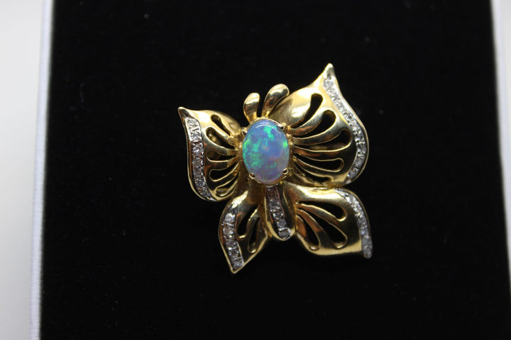 Australian Natural Crystal Opal Brooch in 18k Yellow Gold Setting Brooch Australian Opal House 