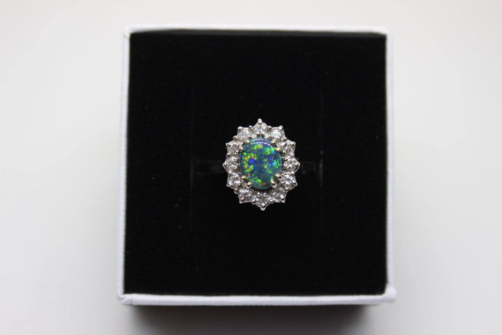 Australian Black Opal Ring in 18K White Gold Rings Australian Opal House 