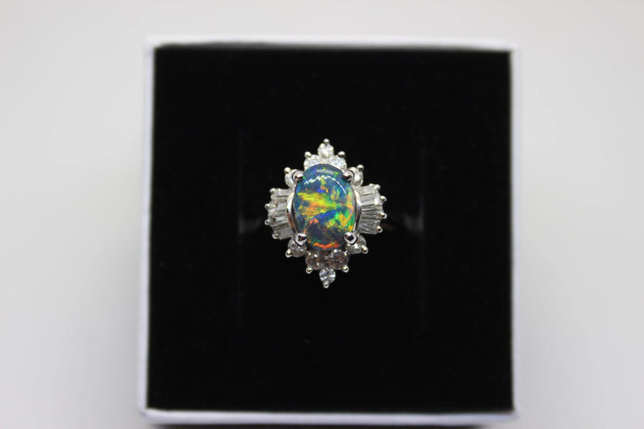 Australian Black Opal Ring in 18K White Gold Rings Australian Opal House 