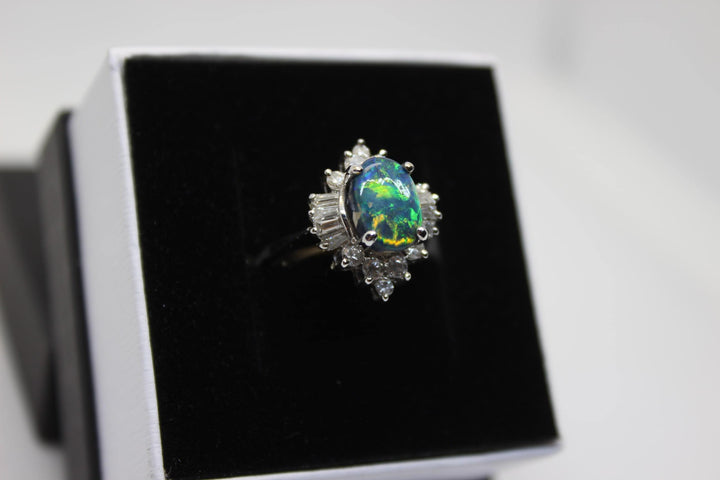 Australian Black Opal Ring in 18K White Gold Rings Australian Opal House 