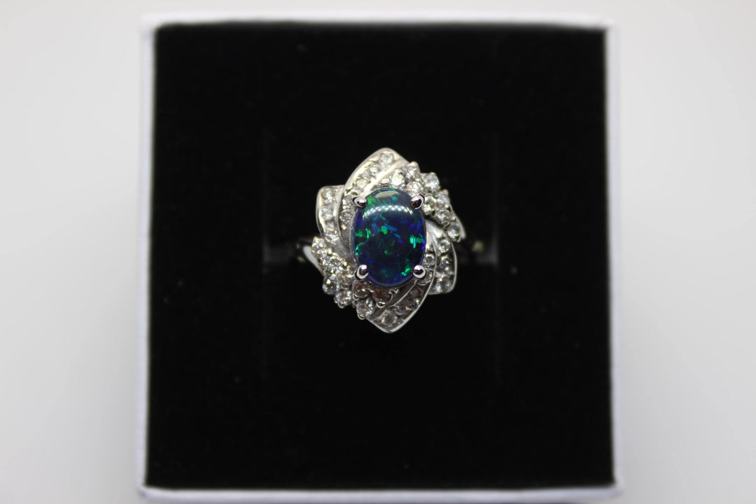 Australian Black Opal Ring in White Gold 18k Rings Australian Opal House 