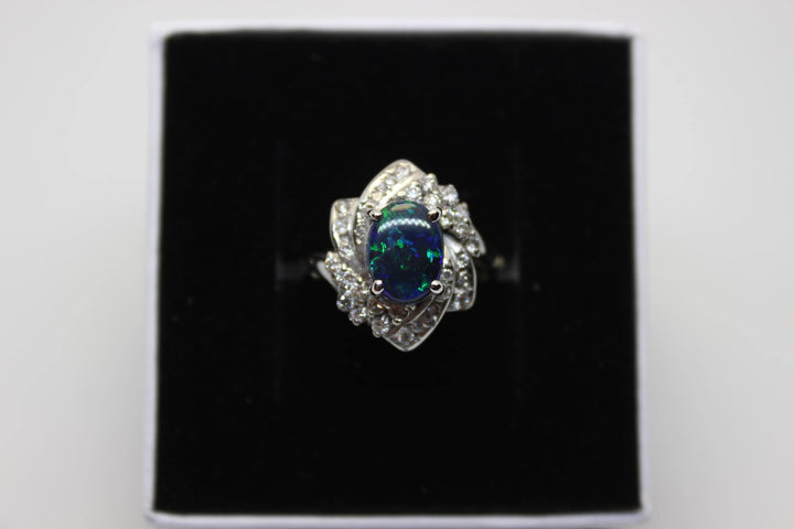 Australian Black Opal Ring in White Gold 18k Rings Australian Opal House 