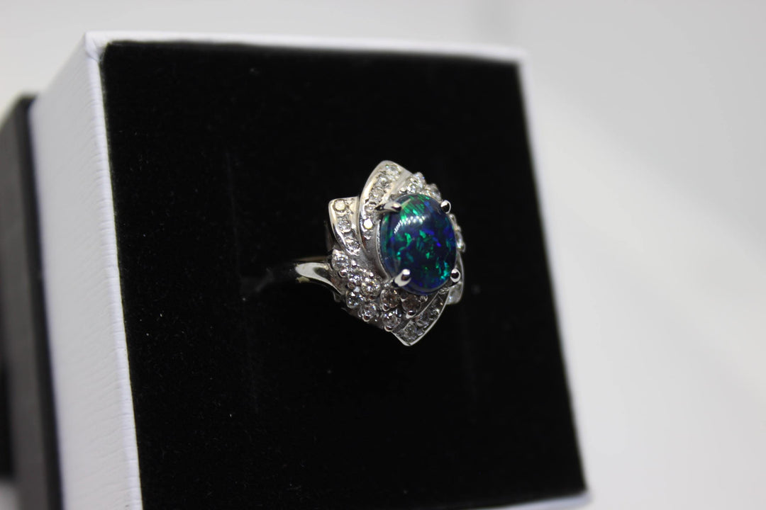 Australian Black Opal Ring in White Gold 18k Rings Australian Opal House 