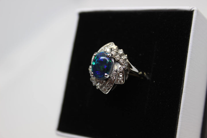 Australian Black Opal Ring in White Gold 18k Rings Australian Opal House 