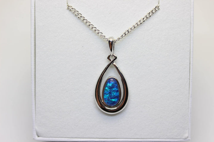 Australian Triplet Opal Pendant in Sterling Silver Setting 6x11mm Pendant Australian Opal House Blue 