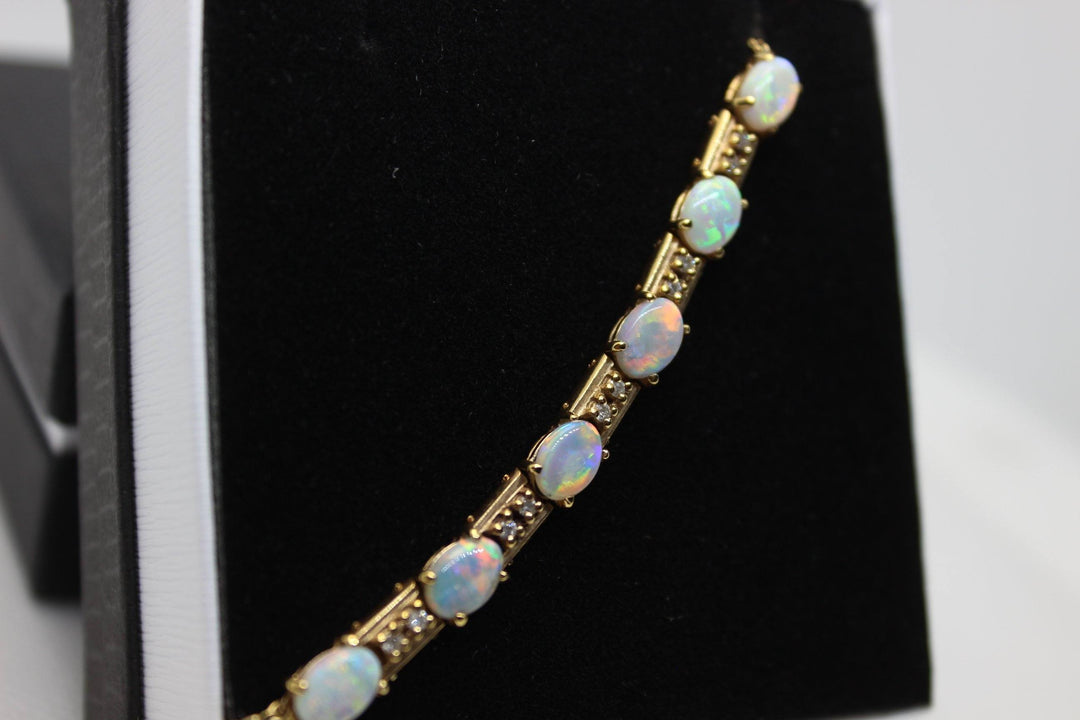 Australian Solid Opal Bracelet in 14k Yellow Gold Setting Pendant Australian Opal House 