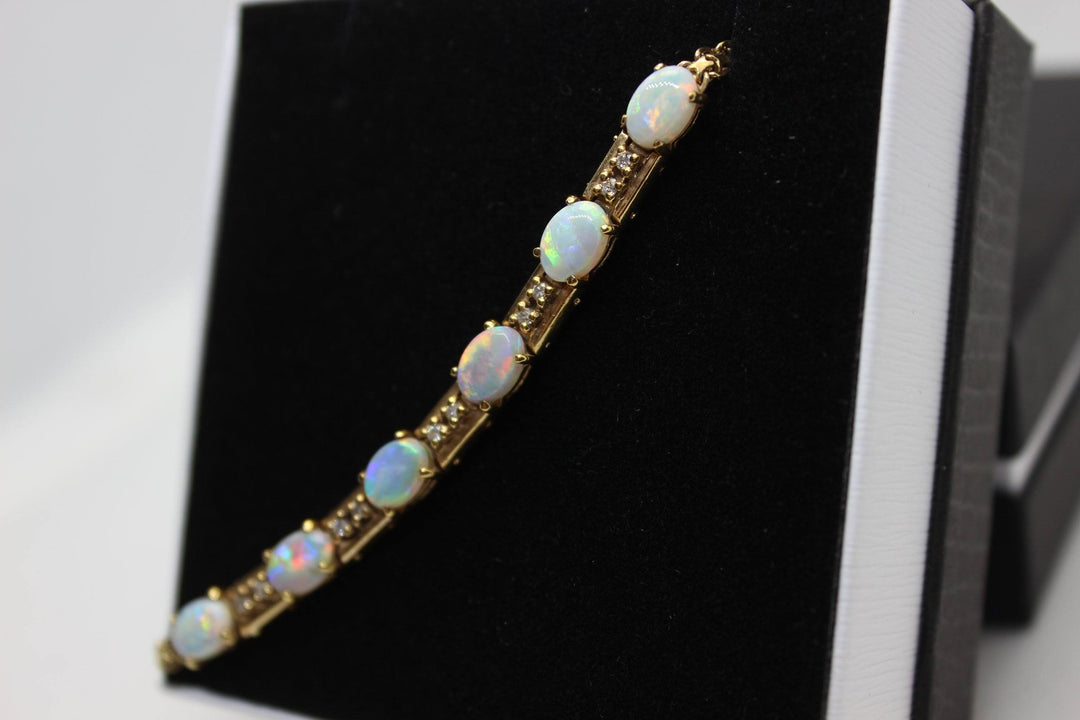 Australian Solid Opal Bracelet in 14k Yellow Gold Setting Pendant Australian Opal House 