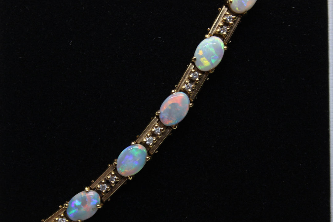 Australian Solid Opal Bracelet in 14k Yellow Gold Setting Pendant Australian Opal House 