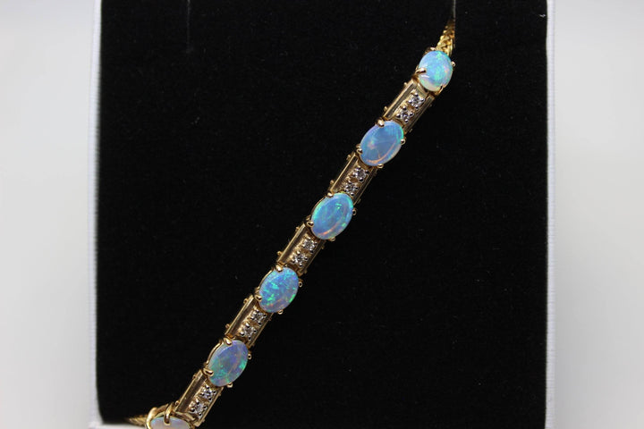 Australian Solid Opal Bracelet in 14k Yellow Gold Setting Pendant Australian Opal House 