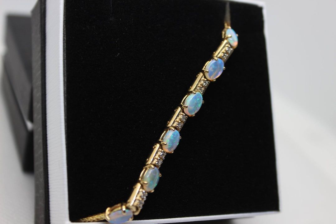 Australian Solid Opal Bracelet in 14k Yellow Gold Setting Pendant Australian Opal House 