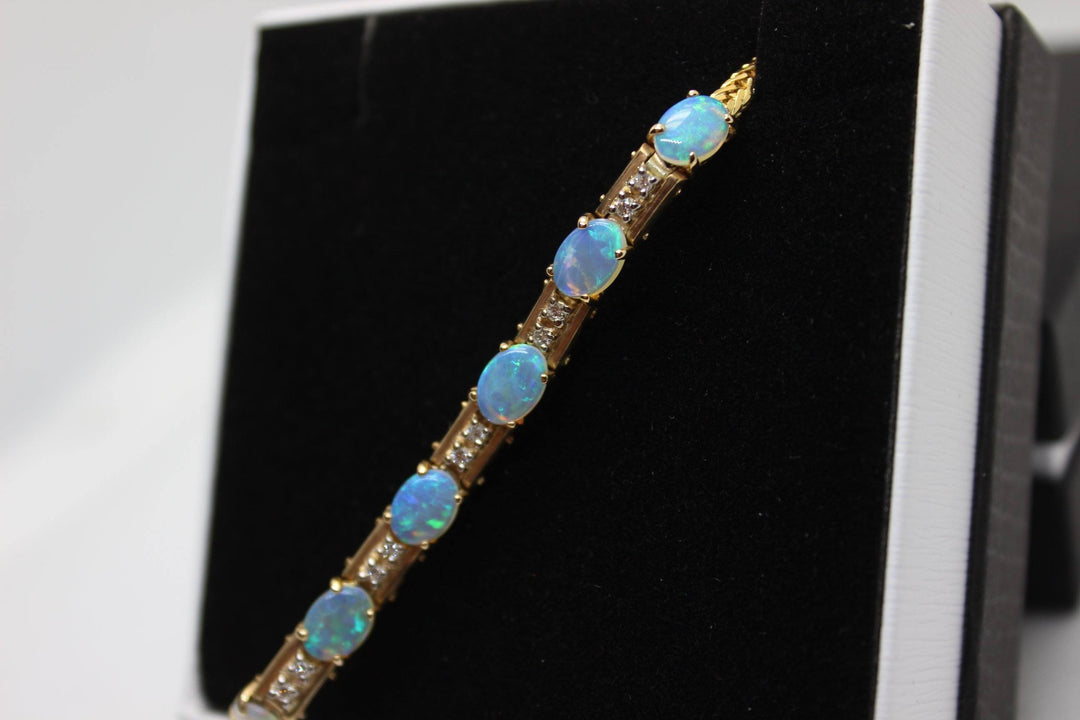 Australian Solid Opal Bracelet in 14k Yellow Gold Setting Pendant Australian Opal House 