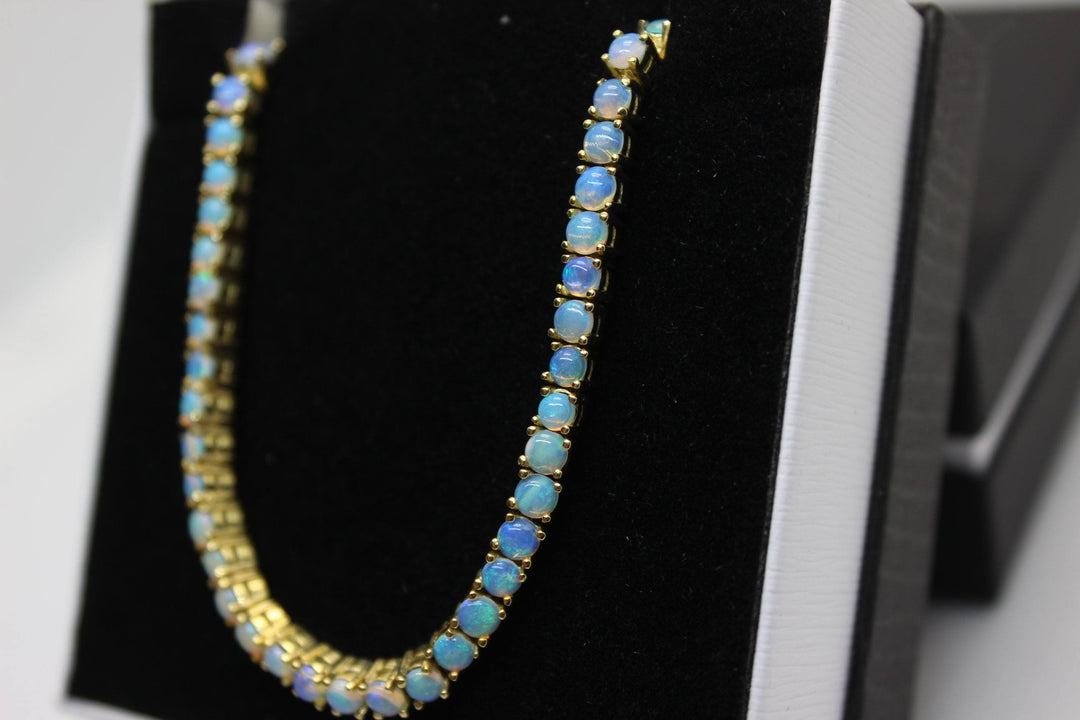 Australian Solid Opal Bracelet in 14k Yellow Gold Setting Pendant Australian Opal House 