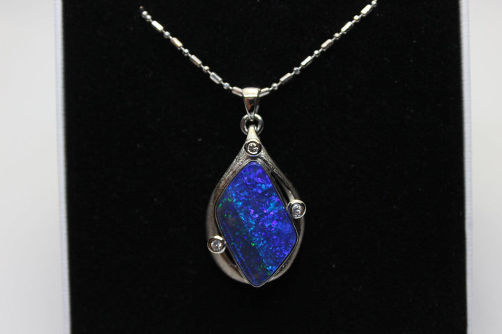 Australian Boulder Opal Pendant in White Gold Setting Pendant Australian Opal House 