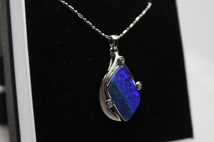 Australian Boulder Opal Pendant in White Gold Setting Pendant Australian Opal House 