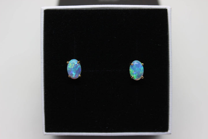 Australian Natural Solid Opal Earrings 14K Yellow Gold Earrings Australian Opal House 