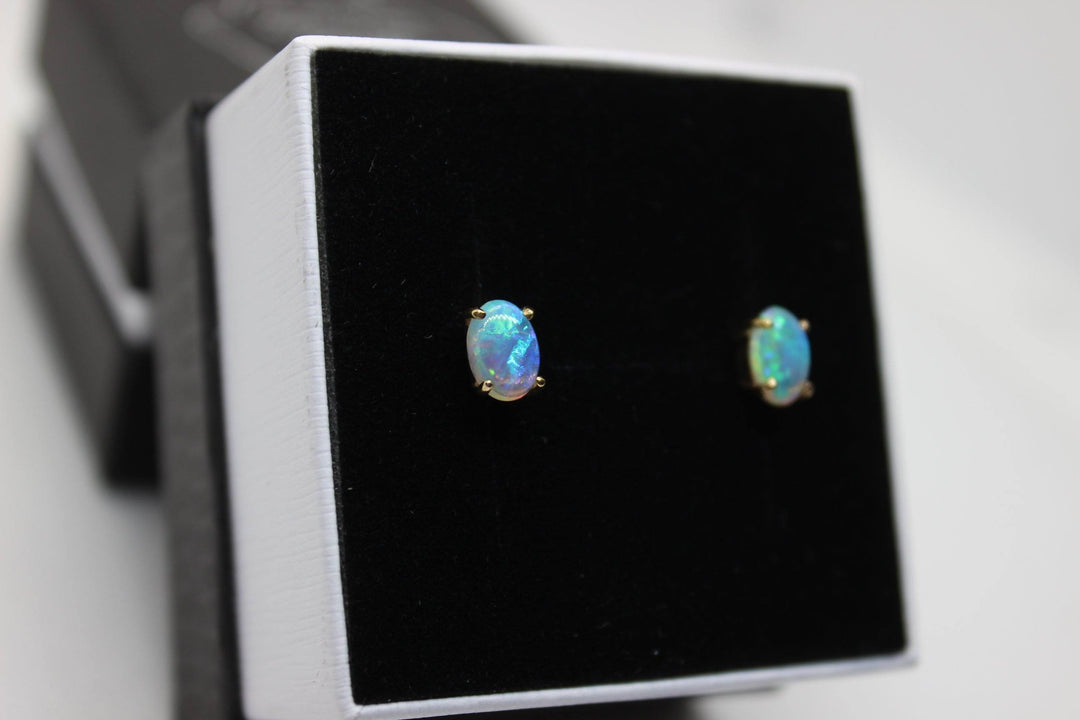 Australian Natural Solid Opal Earrings 14K Yellow Gold Earrings Australian Opal House 