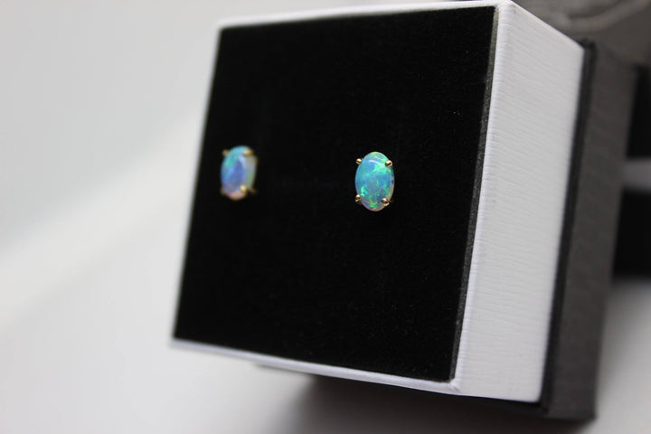 Australian Natural Solid Opal Earrings 14K Yellow Gold Earrings Australian Opal House 