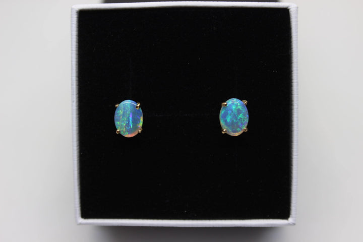 Australian Natural Solid Opal Earrings 14K Yellow Gold Earrings Australian Opal House 