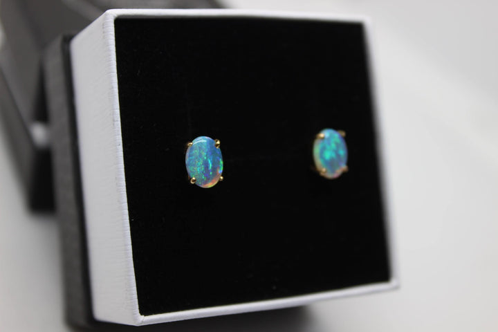 Australian Natural Solid Opal Earrings 14K Yellow Gold Earrings Australian Opal House 