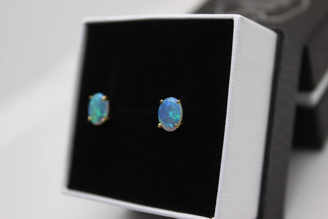 Australian Natural Solid Opal Earrings 14K Yellow Gold Earrings Australian Opal House 