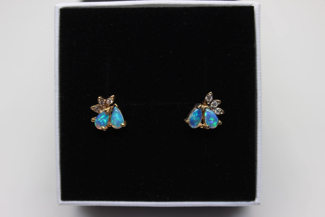 Australian Natural Solid Opal Earrings 14K Yellow Gold Earrings Australian Opal House 