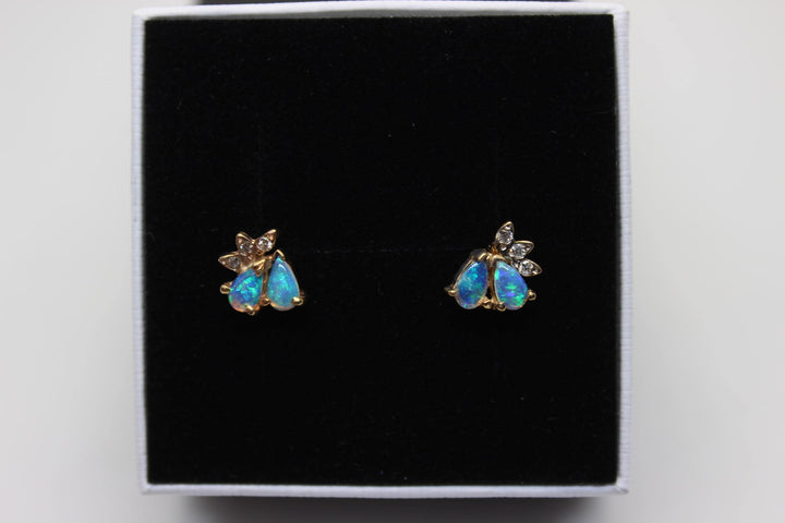 Australian Natural Solid Opal Earrings 14K Yellow Gold Earrings Australian Opal House 