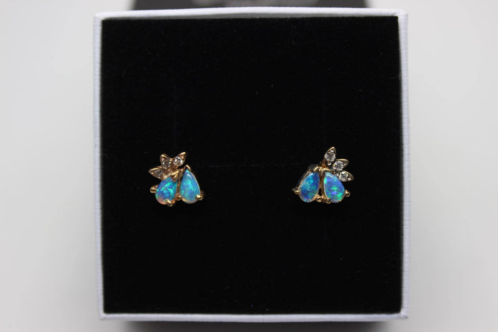 Australian Natural Solid Opal Earrings 14K Yellow Gold Earrings Australian Opal House 