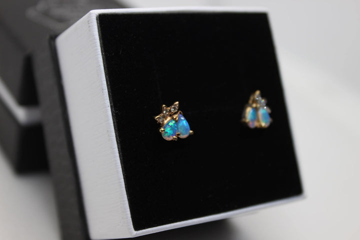 Australian Natural Solid Opal Earrings 14K Yellow Gold Earrings Australian Opal House 