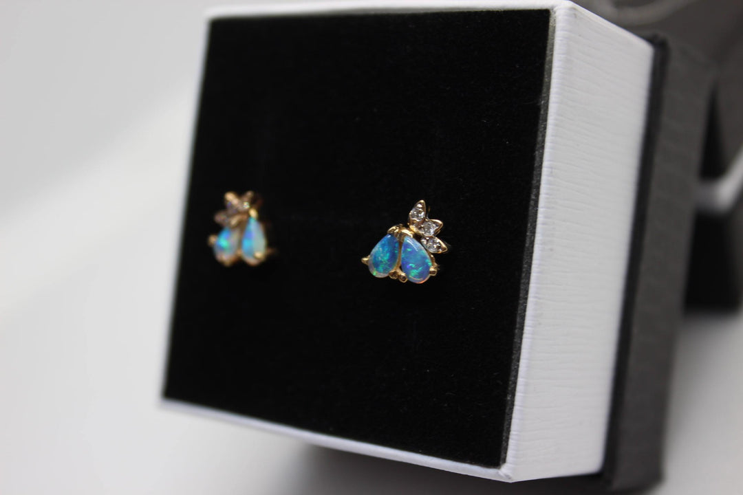 Australian Natural Solid Opal Earrings 14K Yellow Gold Earrings Australian Opal House 