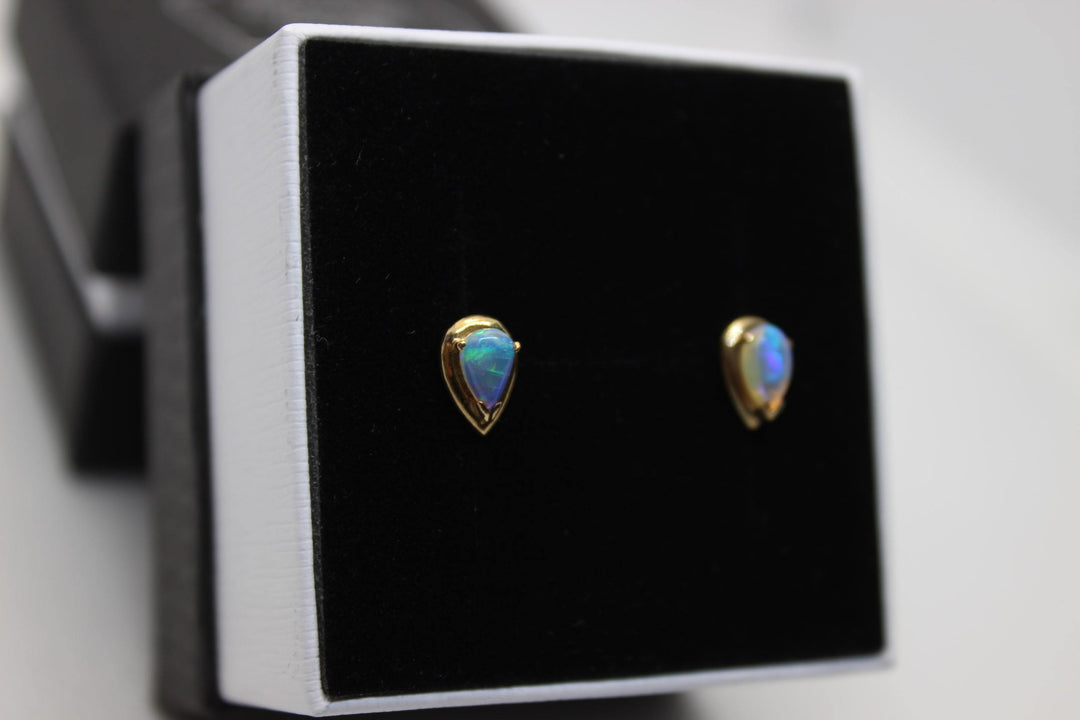 Australian Natural Solid Opal Earrings 14K Yellow Gold Earrings Australian Opal House 