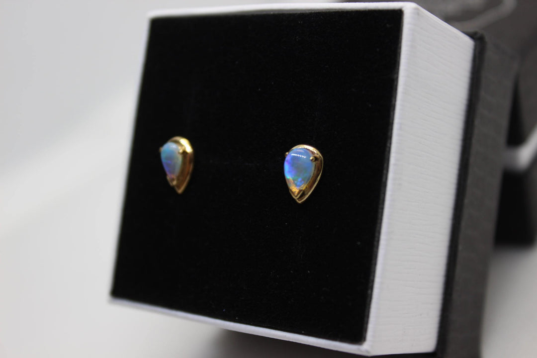 Australian Natural Solid Opal Earrings 14K Yellow Gold Earrings Australian Opal House 