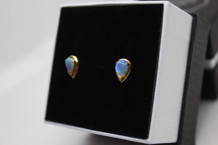 Australian Natural Solid Opal Earrings 14K Yellow Gold Earrings Australian Opal House 